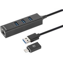 Manhattan 180894 USB Hub 4 porty USB-A, RJ45 USB 3.0 5 GBit/s s vestavěnou síťovou přípojkou černá 180894