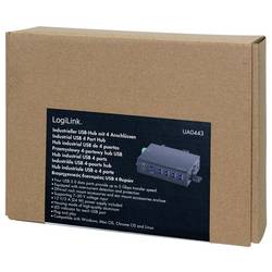 LogiLink UA0443 USB Hub 4 porty USB-A USB 3.0 5 GBit/s pro průmyslové použití, kovový ukazatel, pro montáž na zeď černá UA0443