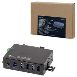 LogiLink UA0443 USB Hub 4 porty USB-A USB 3.0 5 GBit/s pro průmyslové použití, kovový ukazatel, pro montáž na zeď černá UA0443