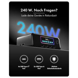 ICY BOX IB-PS2401 USB nabíjecí hub, GaN, 4x USB-C®, 2x USB A, 240 W, černá