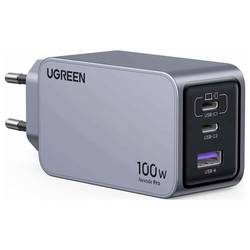 UGREEN Nexode Pro nabíjecí adaptér, GaN, USB-C® zásuvka, USB-C® zásuvka, USB-A zásuvka, 100 W, černá, šedá