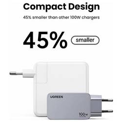 UGREEN Nexode Pro nabíjecí adaptér, GaN, USB-C® zásuvka, USB-C® zásuvka, USB-A zásuvka, 100 W, černá, šedá