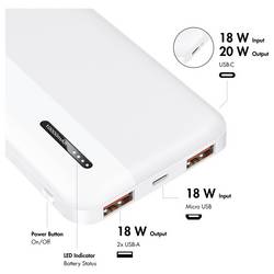 LogiLink PA0372W powerbanka Li-Ion, 10000 mAh, Rychlé nabíjení, bílá, Indikátor stavu