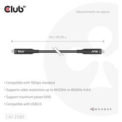 club3D Kabel USB-C USB-C ® zástrčka 15 m černá CAC-2580