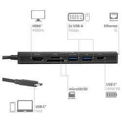 club3D CSV-2555 USB Hub 7 portů USB-A, RJ45 , HDMI™, microSD, SD, USB-C® (s napájením) černá