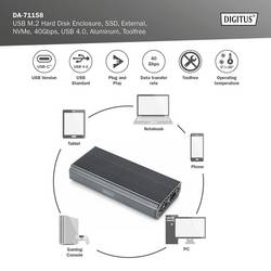 Digitus DA-71158 Pouzdro pro SSD M.2 USB 4 40 GBit/s M.2 PCIe NVMe 2230, 2242, 2260, 2280 DA-71158