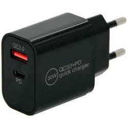 IWH USB nabíječka, 1x USB A , 1x USB-C®, 30 W, Dodávka energie, QC 3.0, černá