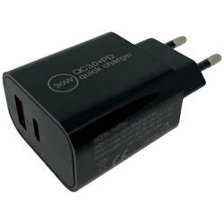 IWH USB nabíječka, 1x USB A , 1x USB-C®, 30 W, Dodávka energie, QC 3.0, černá