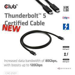 club3D Thunderbolt™ kabel Thunderbolt™ 5 Thunderbolt ™ (USB-C ®) zástrčka 1.00 m černá bez halogenů CAC-2501