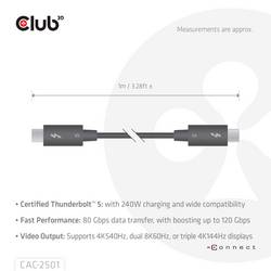 club3D Thunderbolt™ kabel Thunderbolt™ 5 Thunderbolt ™ (USB-C ®) zástrčka 1.00 m černá bez halogenů CAC-2501