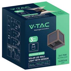 V-TAC VT-408CCT-C 24294 venkovní solární nástěnné osvětlení s PIR senzorem LED 9 W rezavě hnědá