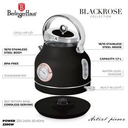 BerlingerHaus rychlovarná konvice, bez BPA, Cool touch pouzdro, ochrana proti přehřátí, černá, růžovozlatá , BH9513
