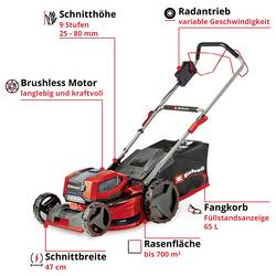 Einhell Professional Power X-Change GP-CM 36/47 S Li BL (4x4,0Ah) akumulátor Akumulátorová sekačka vč. 2. Nabíječka Twincharger, Vč. 4 akumulátorů 4.0 Ah šířka
