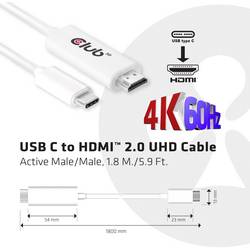 club3D USB-C® / HDMI kabelový adaptér USB-C ® zástrčka, Zástrčka HDMI-A 1.80 m bílá CAC-1514 Kabel pro displeje USB-C®