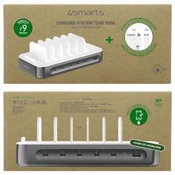 4Smarts Stolní nabíječka, USB Power Delivery (USB-PD) , USB A, USB-C®, Lightning, microUSB, 100 W, Quick Charge, Dodávka energie, bílá, šedá