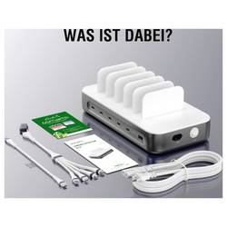 4Smarts Stolní nabíječka, USB Power Delivery (USB-PD) , USB A, USB-C®, Lightning, microUSB, 100 W, Quick Charge, Dodávka energie, bílá, šedá