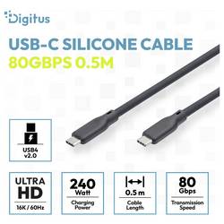 Digitus Kabel USB-C USB 4.0 USB-C®, USB-C ® zástrčka 0.5 m černá 16K UHD, 10K UHD, 8K UHD, 4K UHD, S průchodkou chránící proti zlomení, silikonový, flexibilní