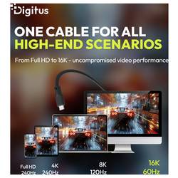 Digitus Kabel USB-C USB 4.0 USB-C®, USB-C ® zástrčka 0.5 m černá 16K UHD, 10K UHD, 8K UHD, 4K UHD, S průchodkou chránící proti zlomení, silikonový, flexibilní