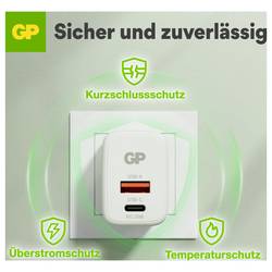 GP GPWC20WPWHUSB824 USB nabíječka, Nadproudová ochrana, USB Power Delivery (USB-PD) , USB A, USB-C®, 20 W, Quick Charge 3.0, Power Delivery 3.0, bílá