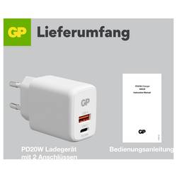 GP GPWC20WPWHUSB824 USB nabíječka, Nadproudová ochrana, USB Power Delivery (USB-PD) , USB A, USB-C®, 20 W, Quick Charge 3.0, Power Delivery 3.0, bílá