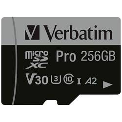 Verbatim Pro paměťová karta microSDXC 256 GB UHS-Class 3 podpora videa 4K, výkonnostní standard A2, vč. SD adaptéru, nárazuvzdorné, vodotěsné