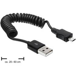 Delock USB kabel USB 2.0 USB-A zástrčka, USB Micro-B zástrčka 0.60 m černá spirálový kabel 83162
