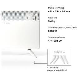 Bosch Home Comfort 7738345646 konvektor, HC4000-20, 2000 W, bílá
