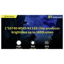 Skywoods 738874870022 LED potápěčská svítilna 1600 lm napájeno akumulátorem černá