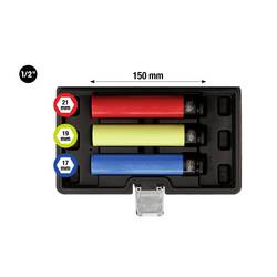 KS Tools 515.0865 Sada hliníkových hlavic na nástrčný klíč, extra dlouhé, 3 ks, 1/2, 17, 19, 21 mm