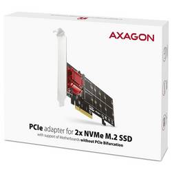 AXAGON PCEM2-ND 2 porty Řadič M.2 PCIe x8 Vhodný pro (SSD): 2230, 2242, 2260, 2280, 22110 vč. nízkoprofilového krycího plechu na prázdný slot
