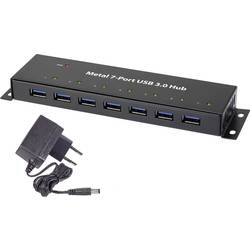Renkforce RF-3955359 USB Hub 7 portů USB-A USB 3.0 5 GBit/s pro montáž na zeď, kovový ukazatel černá RF-3955359