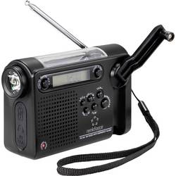 Renkforce RF-CR-200 přenosné rádio FM, AM, KV (AM) nouzové rádio s akumulátorem, Solární panel, Ruční klika, funkce alarmu, stolní lampa černá
