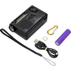 Renkforce RF-CR-200 přenosné rádio FM, AM, KV (AM) nouzové rádio s akumulátorem, Solární panel, Ruční klika, funkce alarmu, stolní lampa černá