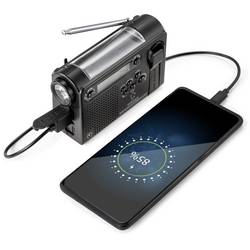 Renkforce RF-CR-200 přenosné rádio FM, AM, KV (AM) nouzové rádio s akumulátorem, Solární panel, Ruční klika, funkce alarmu, stolní lampa černá