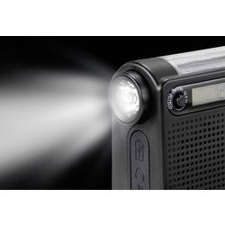 Renkforce RF-CR-200 přenosné rádio FM, AM, KV (AM) nouzové rádio s akumulátorem, Solární panel, Ruční klika, funkce alarmu, stolní lampa černá