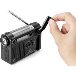 Renkforce RF-CR-200 přenosné rádio FM, AM, KV (AM) nouzové rádio s akumulátorem, Solární panel, Ruční klika, funkce alarmu, stolní lampa černá